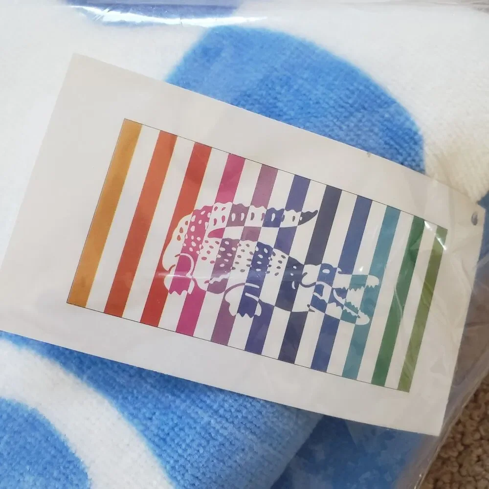 NWT Lacoste 100% Cotton 36x72 Inch Striped Multicolored Croc Beach Towel OekoTex